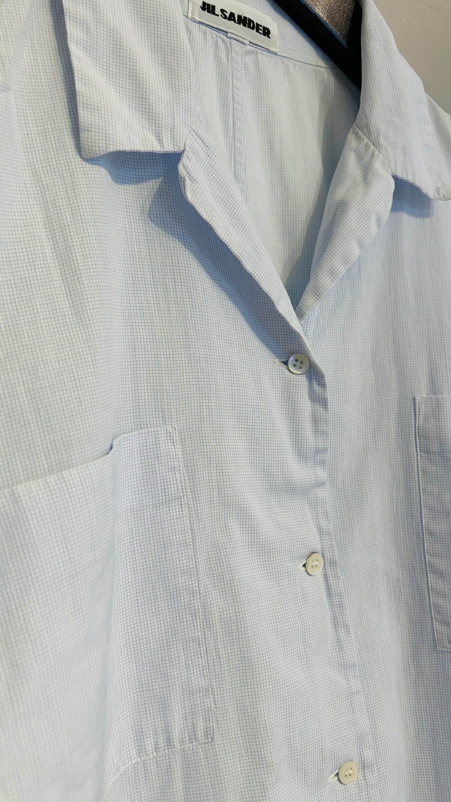 JIL SANDER Vintage Kurzarmbluse hellblau Karo