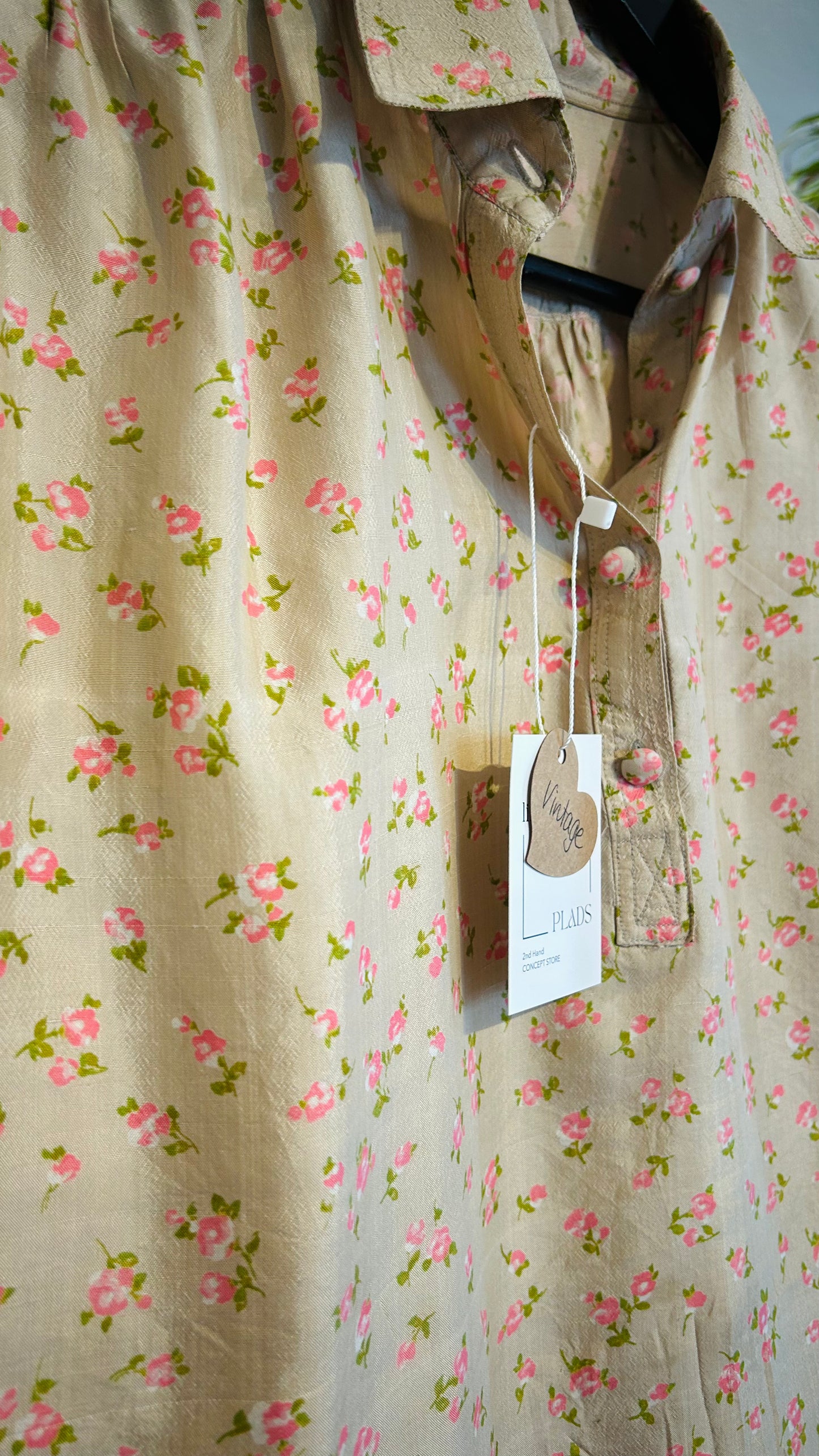 VINTAGE Seidenbluse Kurzarm beige/rosa floral