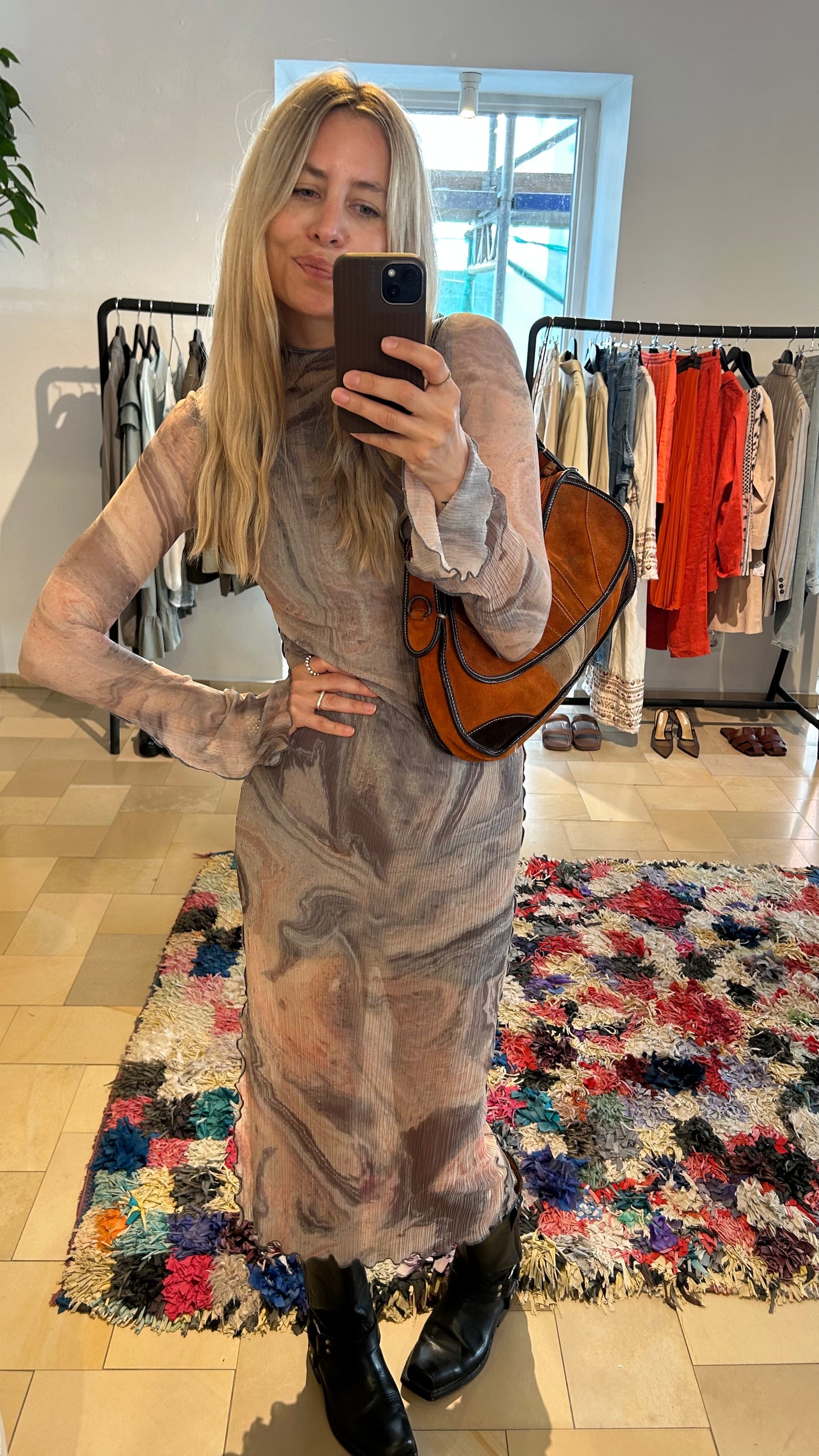 ANTHROPOLOGIE Maxikleid beige/rosa/braun