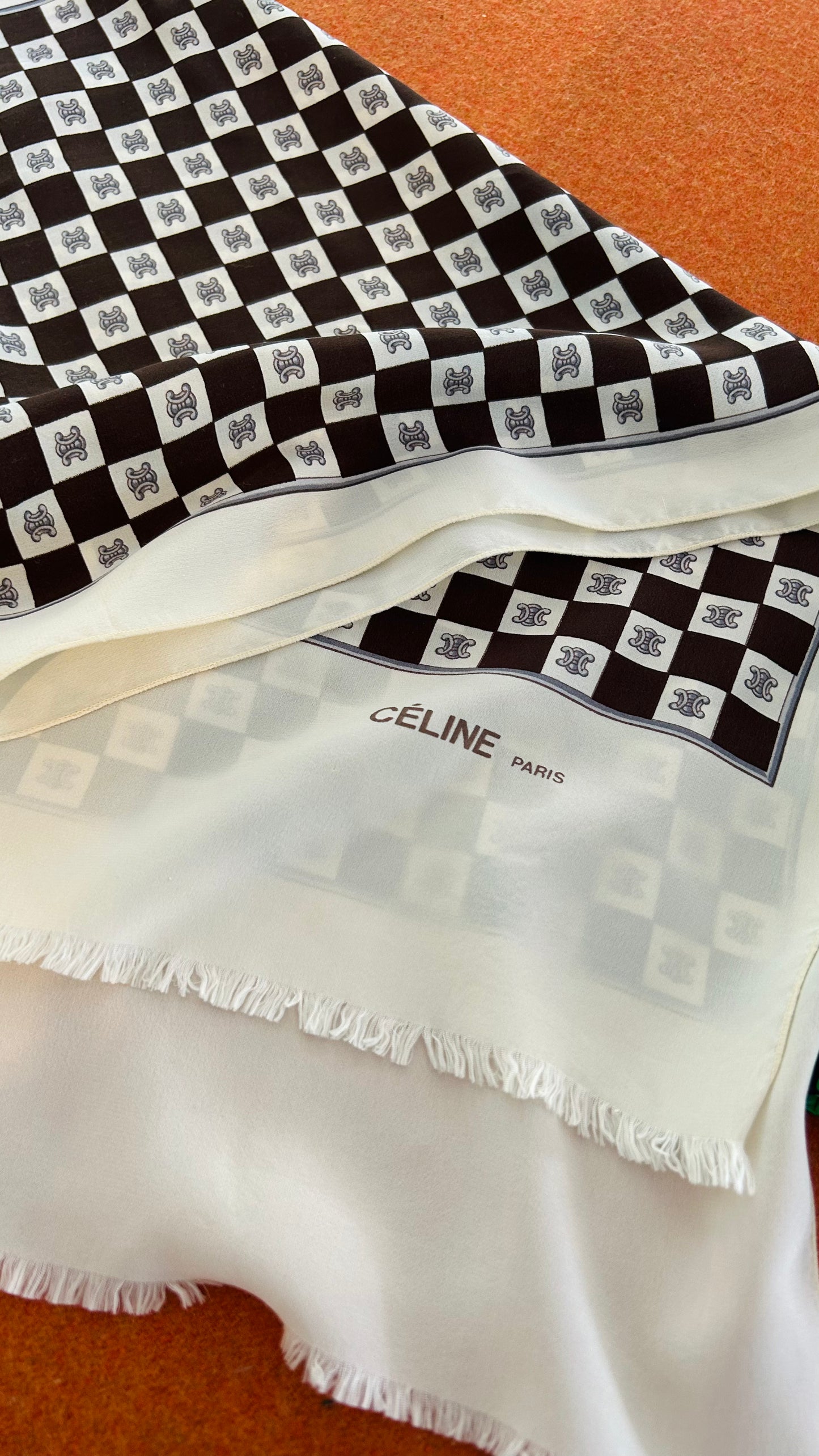 CELINE Seidentuch weiß/braun