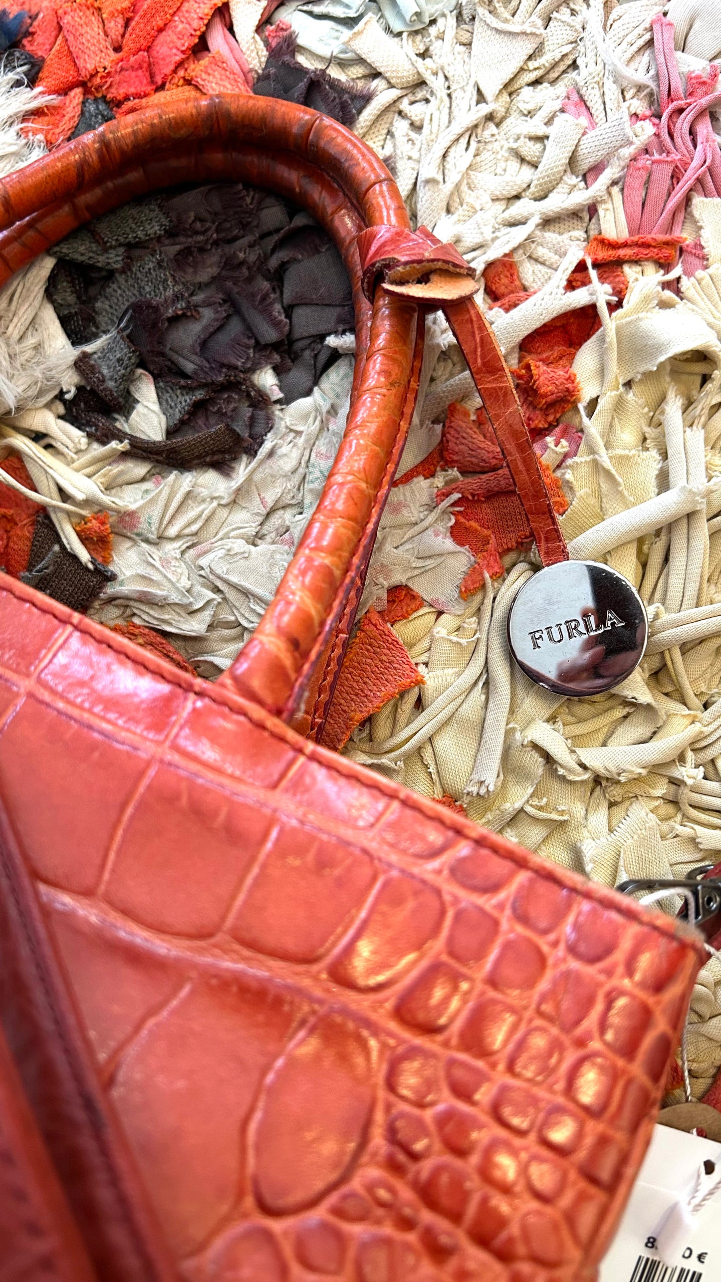 FURLA Vintage Handtasche orange/rot Kroko
