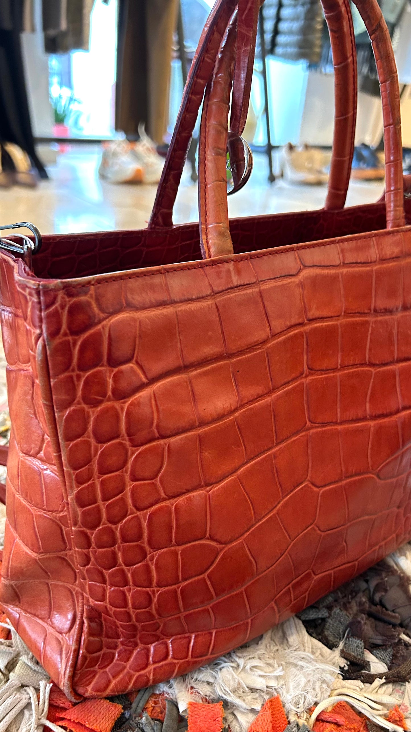 FURLA Vintage Handtasche orange/rot Kroko