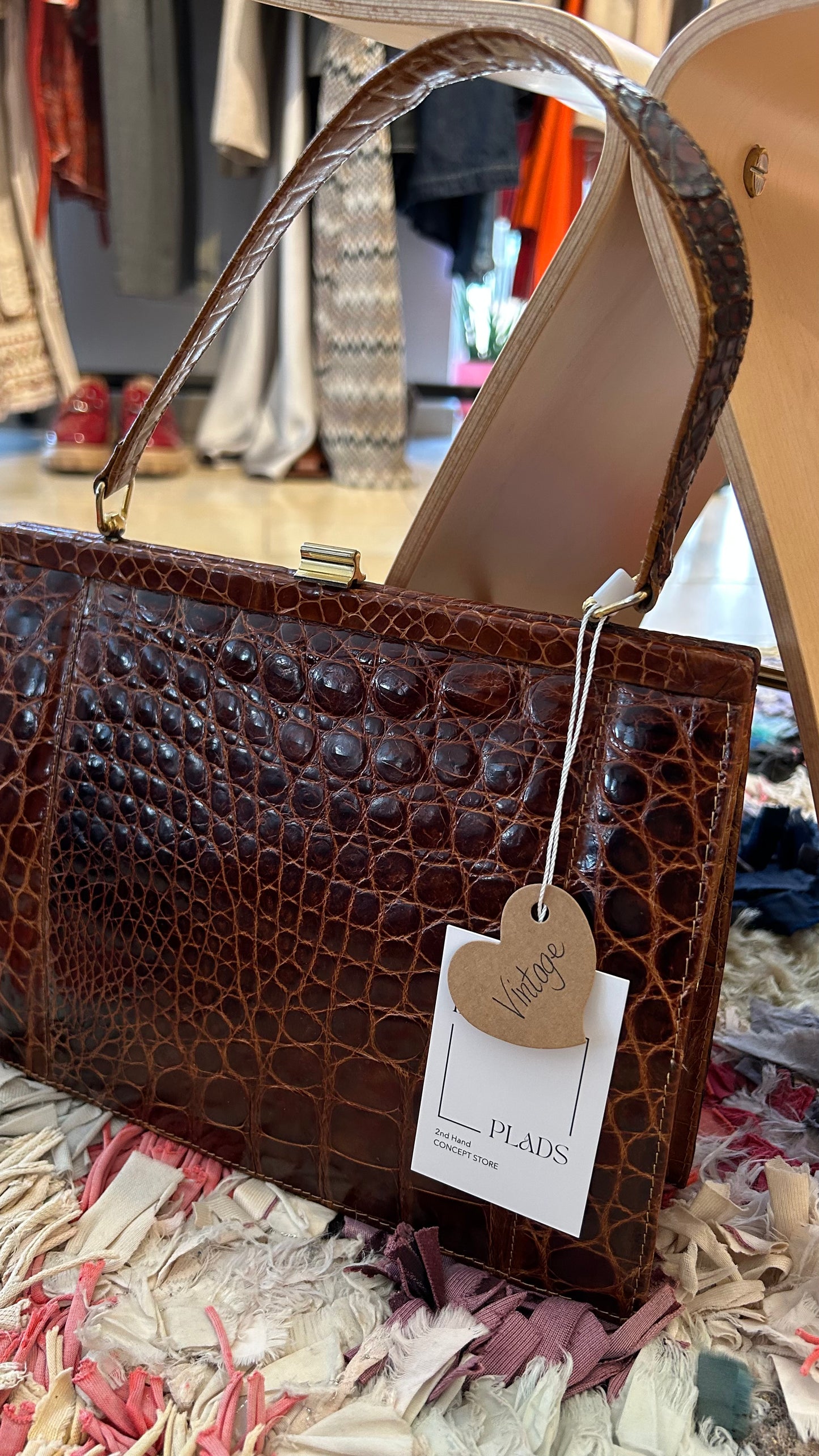 VINTAGE Henkeltasche braun Kroko