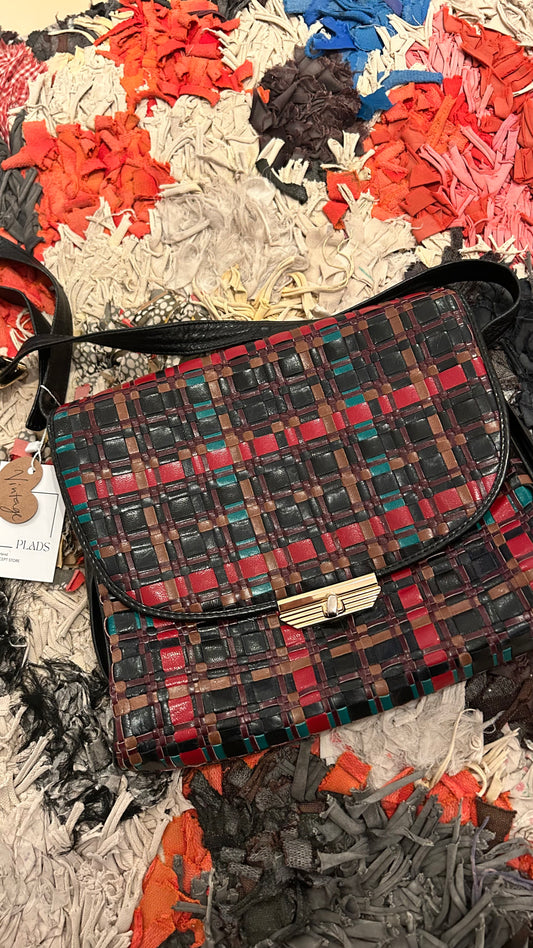 VINTAGE Schultertasche geflochten multicolor