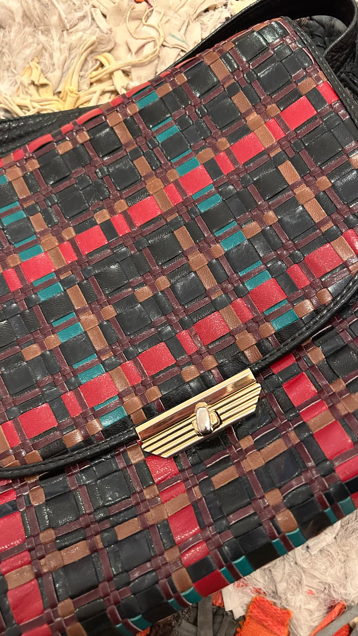 VINTAGE Schultertasche geflochten multicolor