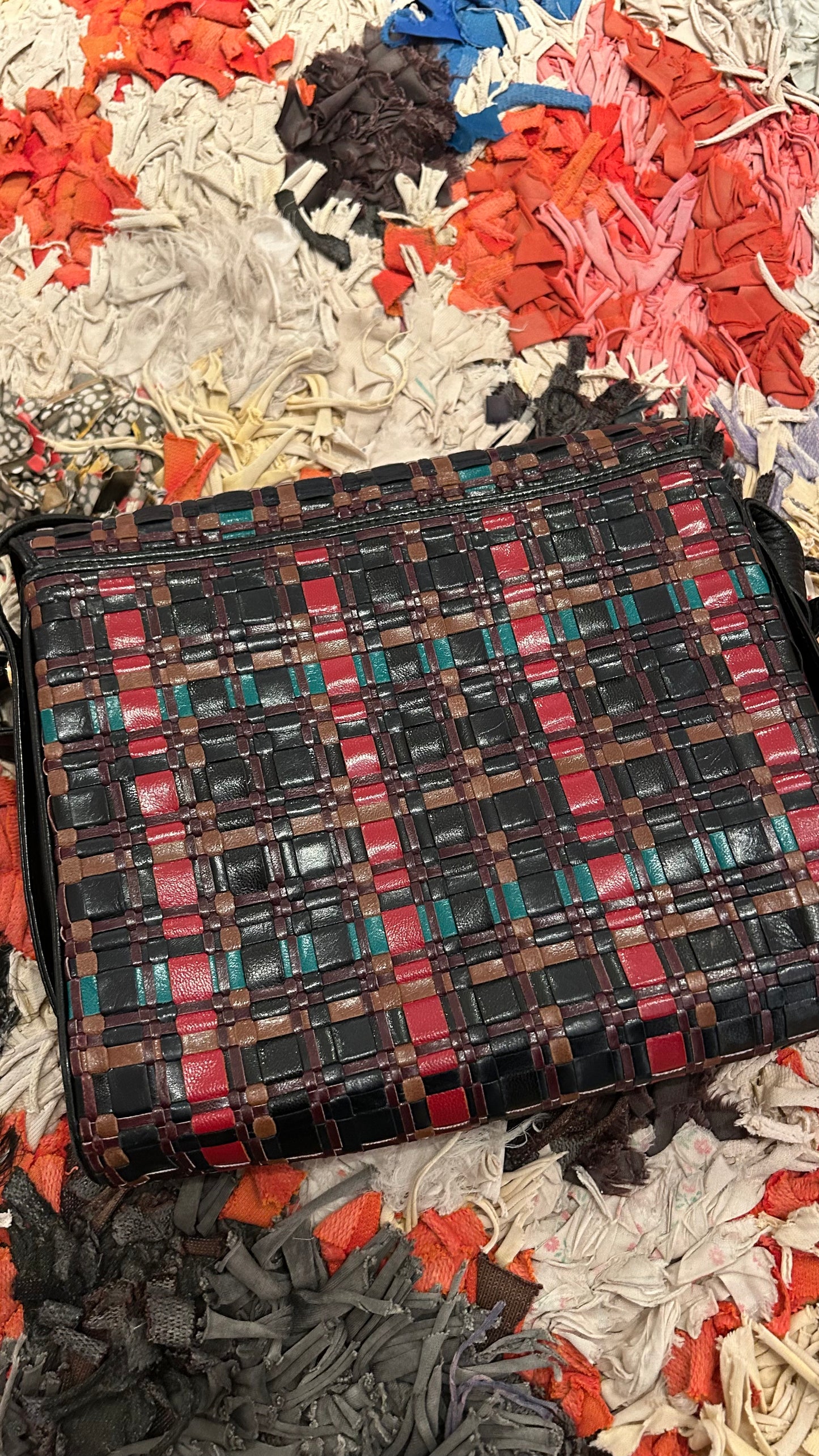 VINTAGE Schultertasche geflochten multicolor