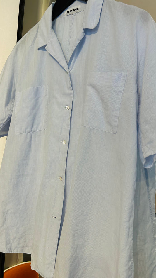 JIL SANDER Vintage Kurzarmbluse hellblau Karo