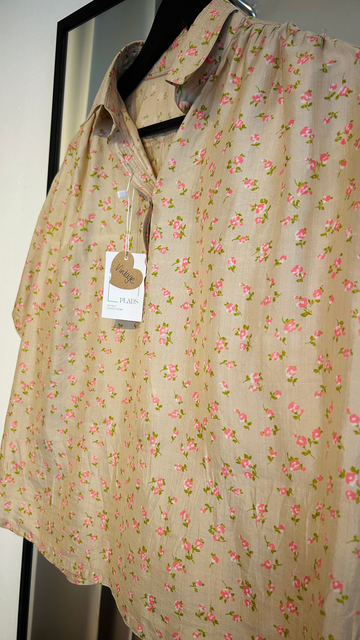 VINTAGE Seidenbluse Kurzarm beige/rosa floral