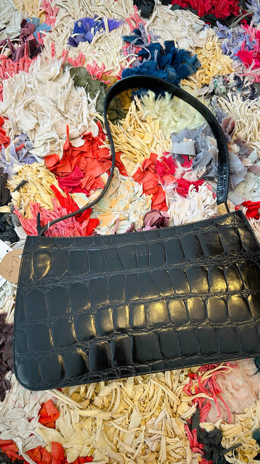 FURLA Vintage Handtasche schwarz Kroko
