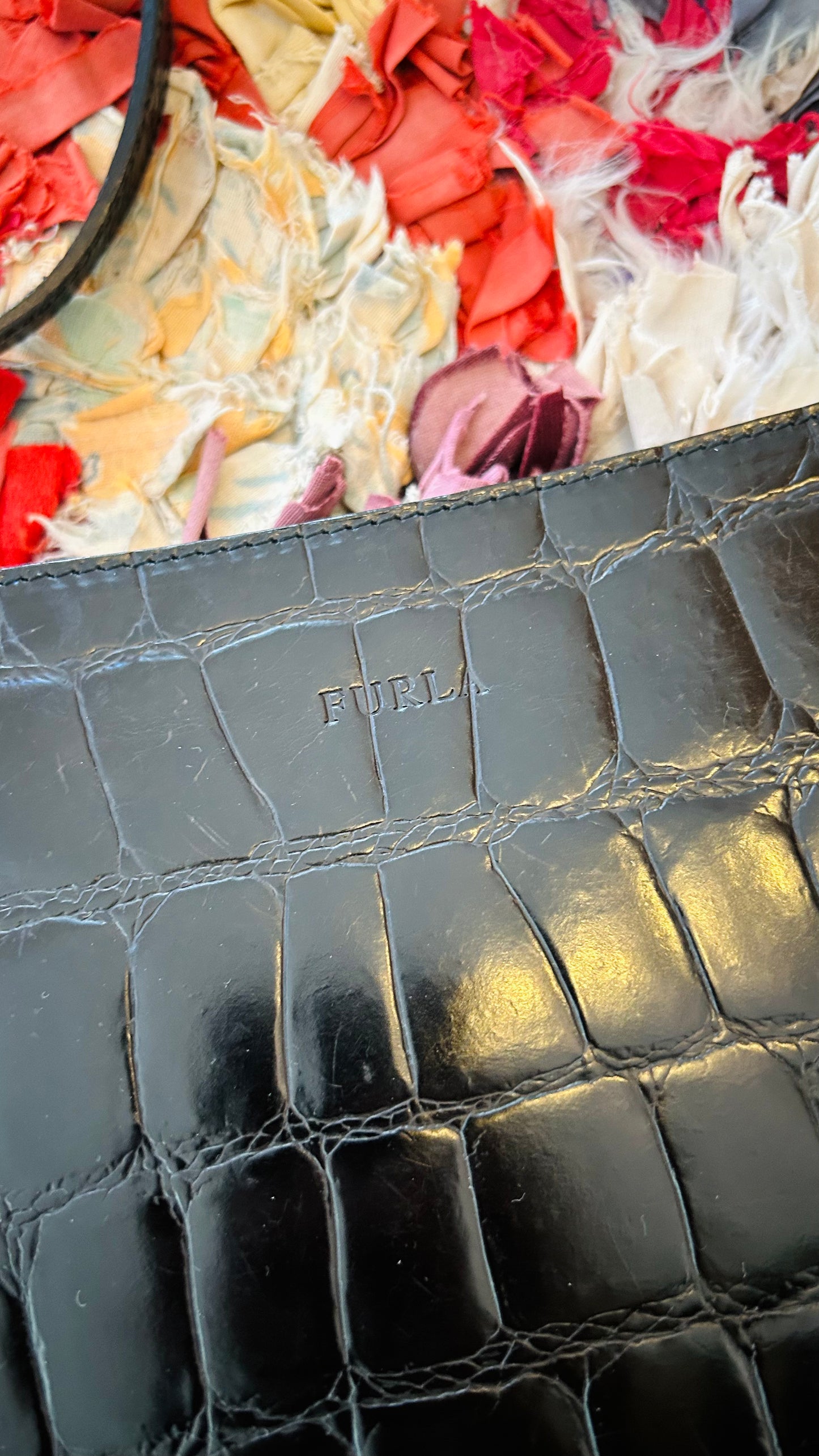 FURLA Vintage Handtasche schwarz Kroko