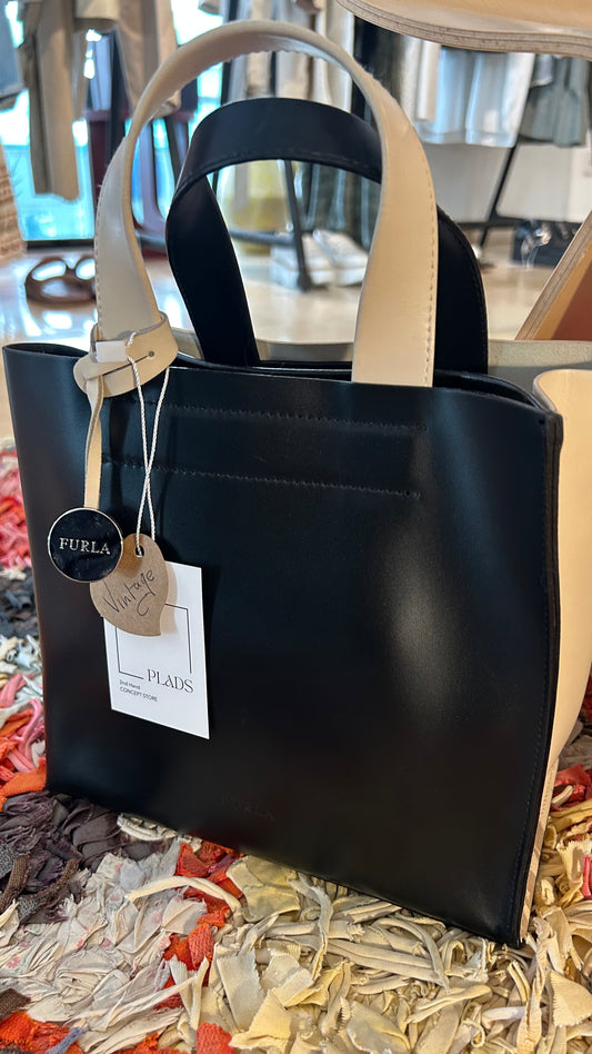 FURLA Vintage Tasche schwarz/creme