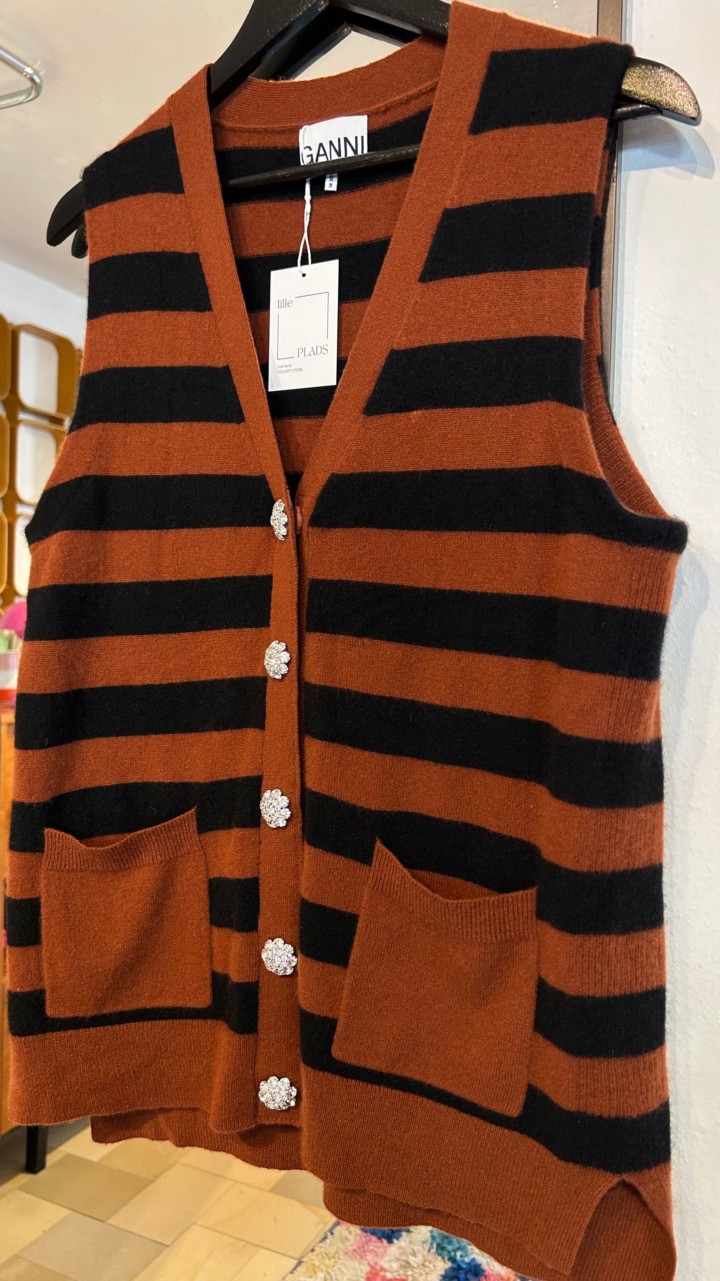 GANNI Strickweste braun/schw. / 36