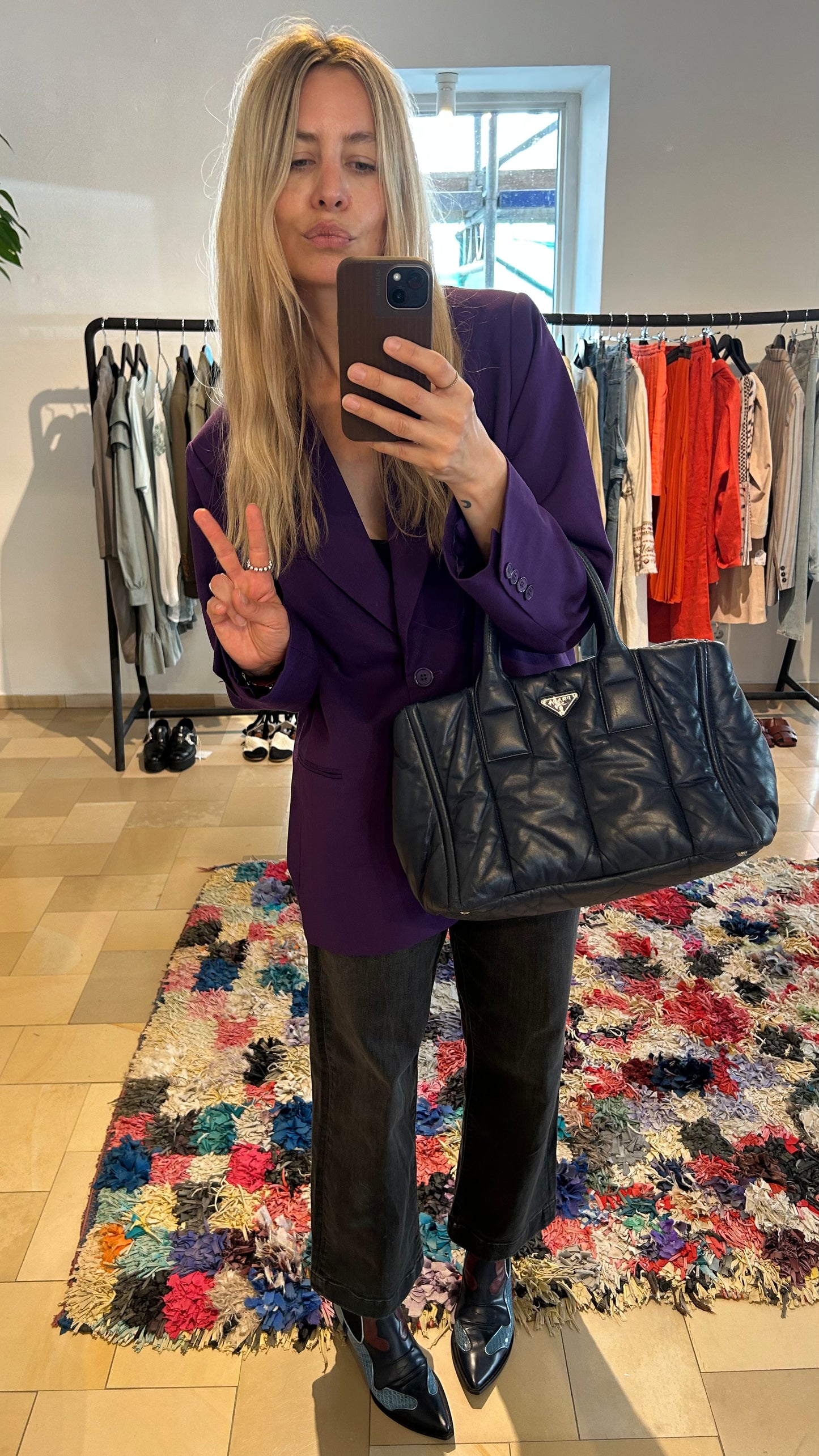 PRADA Handtasche dunkelblau Stepp