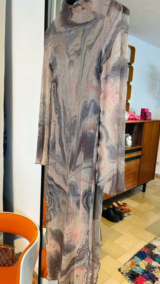 ANTHROPOLOGIE Maxikleid beige/rosa/braun