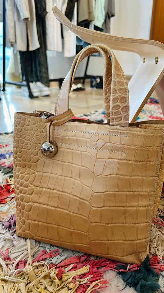 FURLA  Vintage Tasche beige Krokoprägung