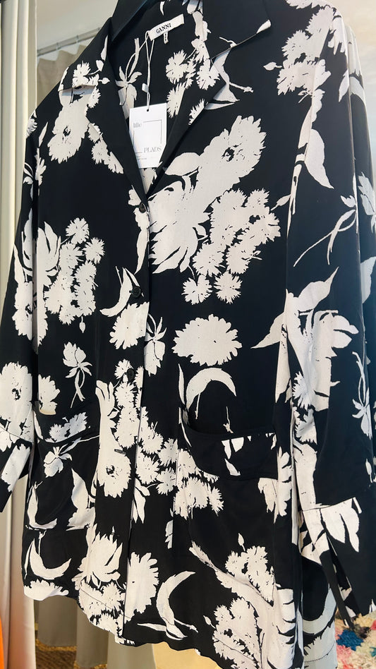 GANNI Seidenbluse dunkelblau/ weiß Floral