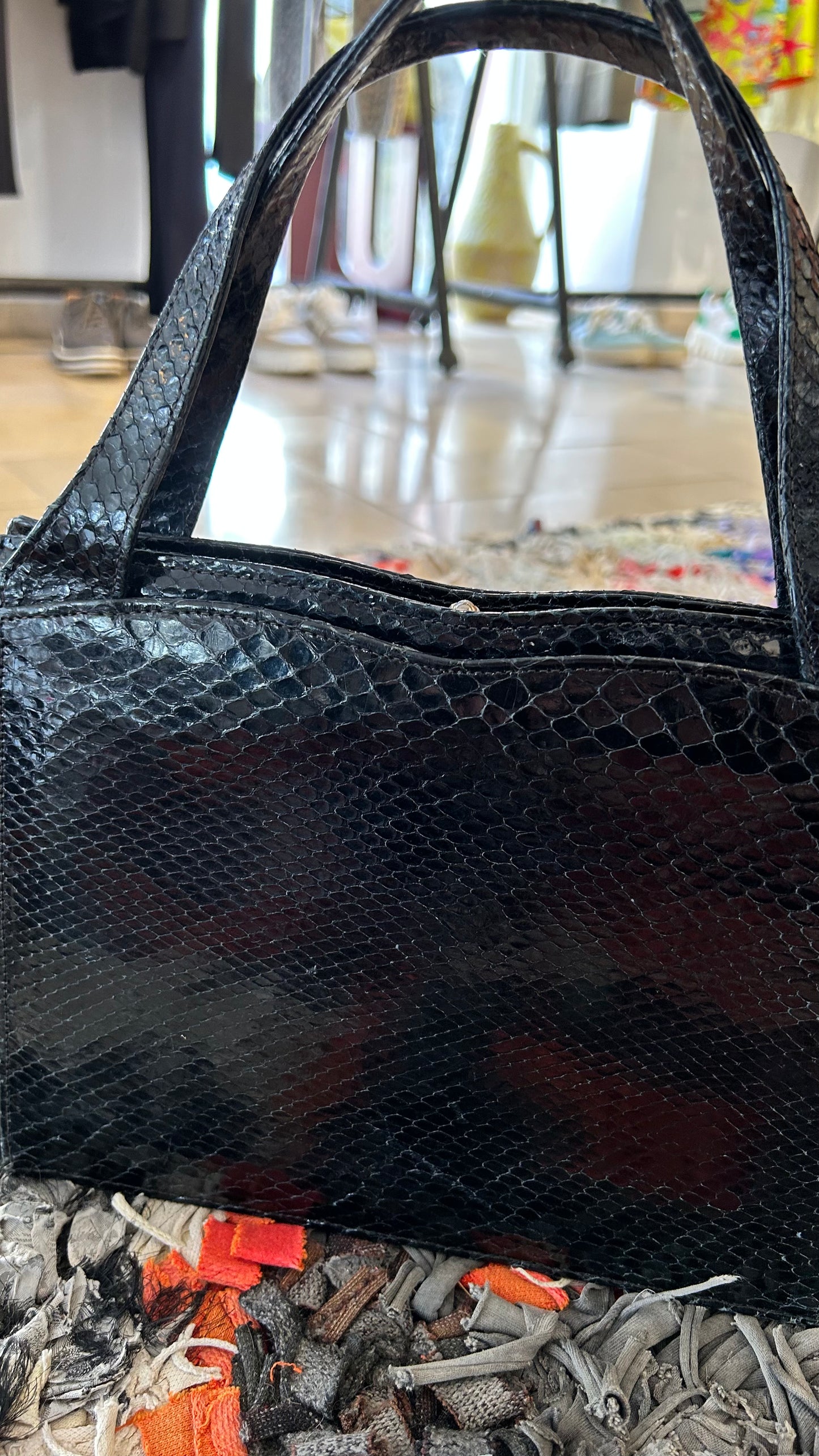 VINTAGE Handtasche Echse blk