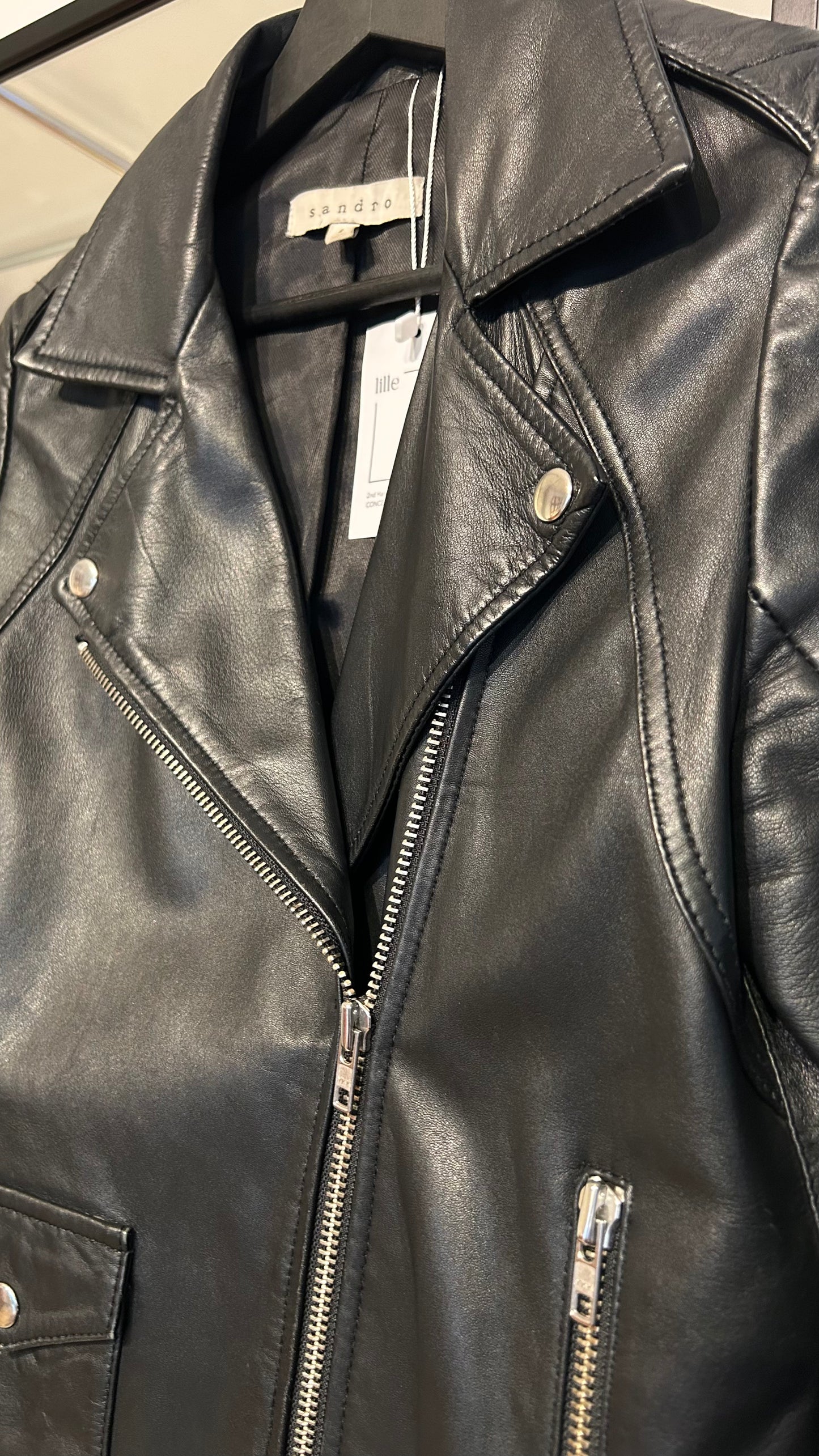 SANDRO Lederjacke blk / S