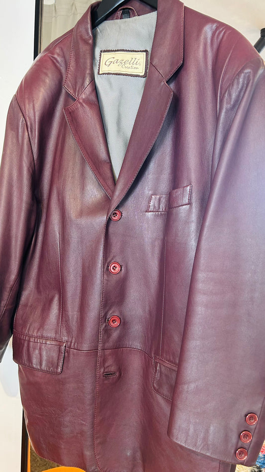 VINTAGE Lederblazer Oversize bordeaux
