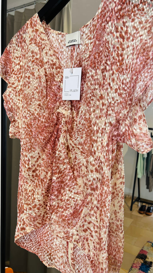 ISABEL MARANT Bluse kurzarm beige/bordeaux/rose getupft