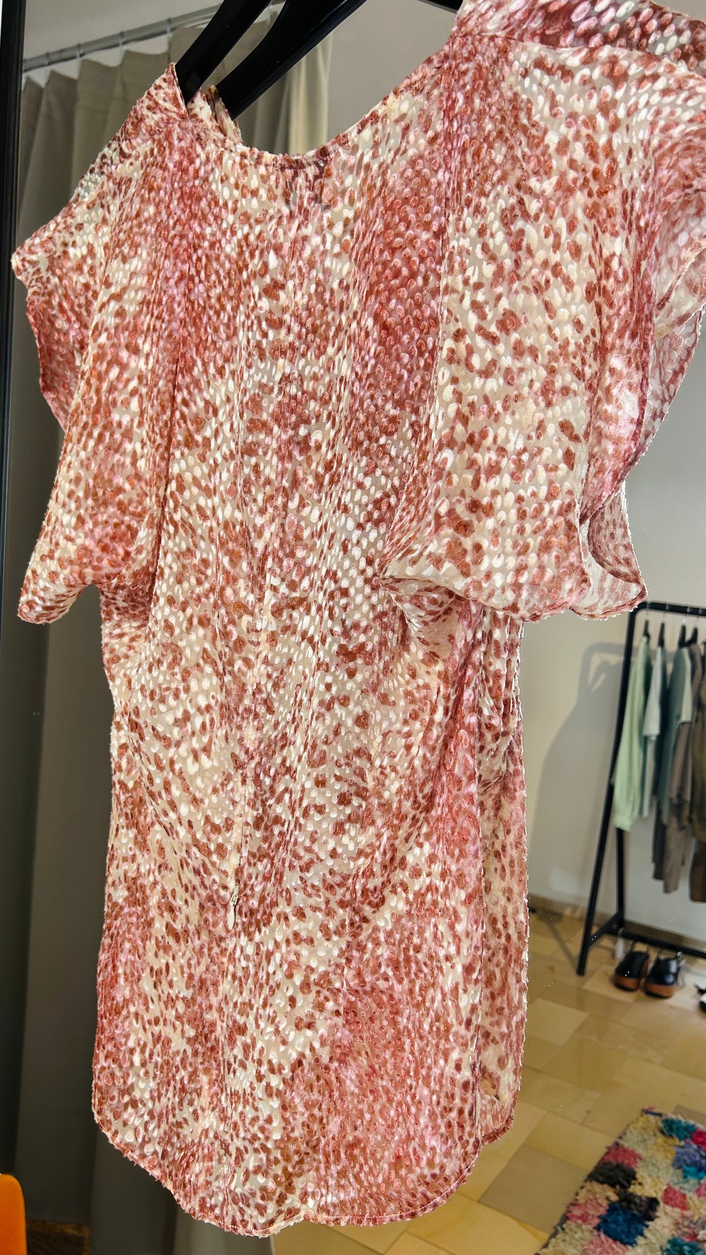ISABEL MARANT Bluse kurzarm beige/bordeaux/rose getupft