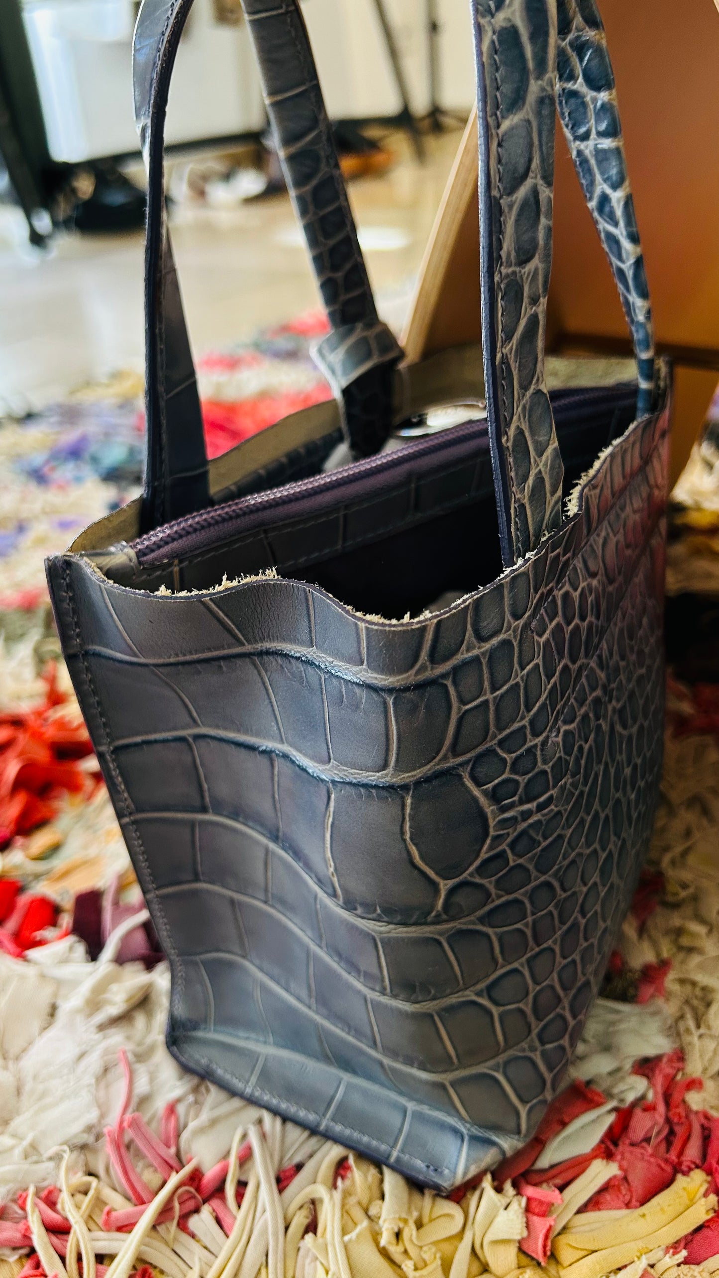 FURLA Vintage Minibag blau/grau Kroko
