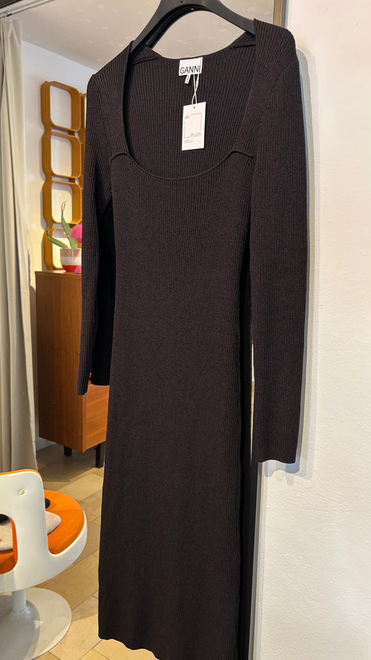GANNI Maxikleid Rippstrick blk / M