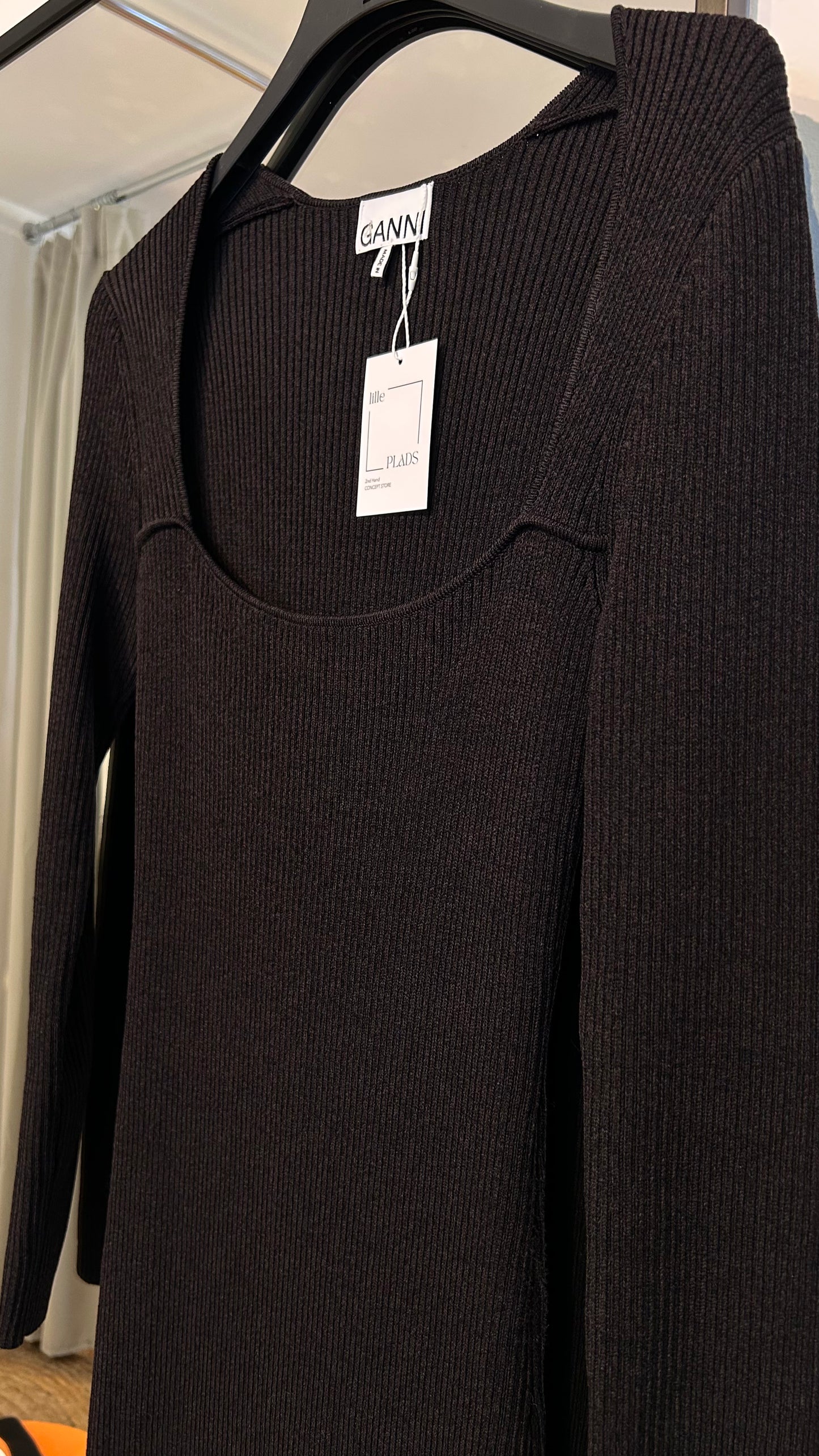 GANNI Maxikleid Rippstrick blk / M