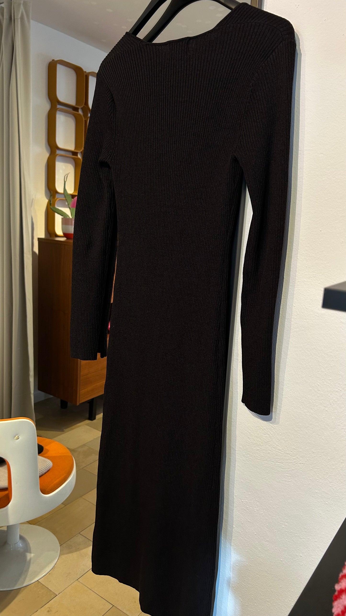 GANNI Maxikleid Rippstrick blk / M