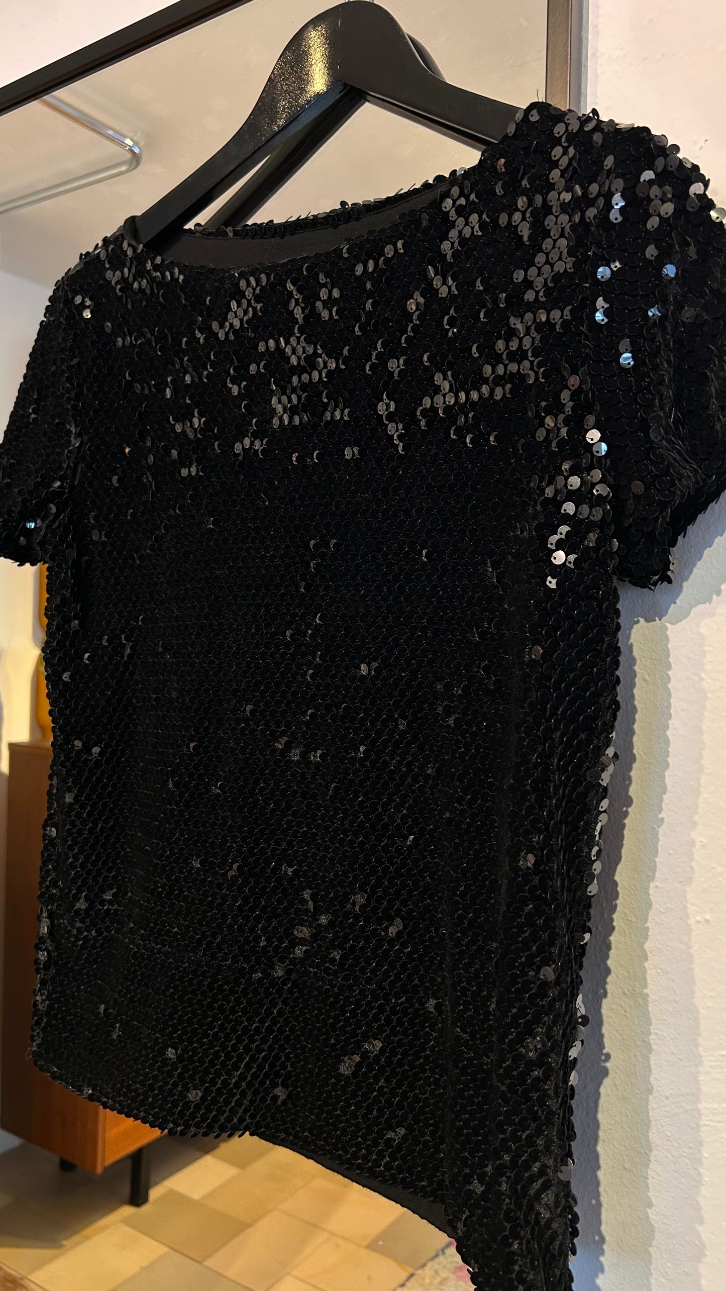 KIMMICH TRIKOT Samt-Paillettenshirt blk / S