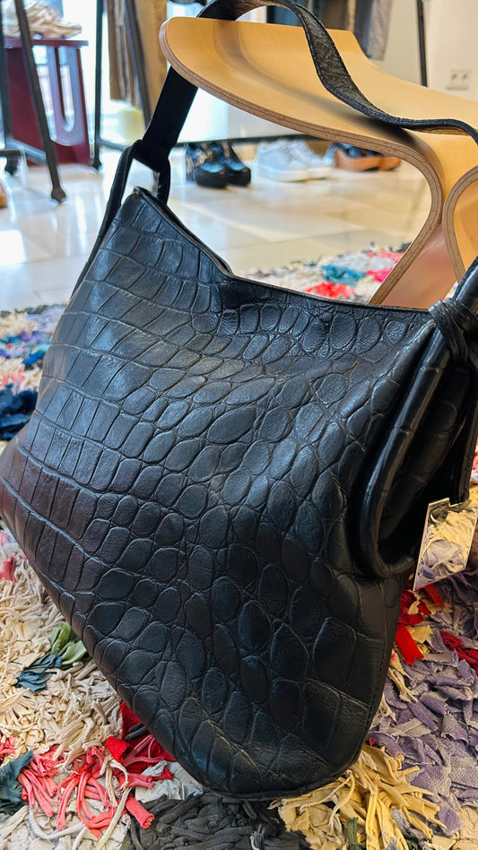 FURLA Schultertasche Midi schwarz Kroko