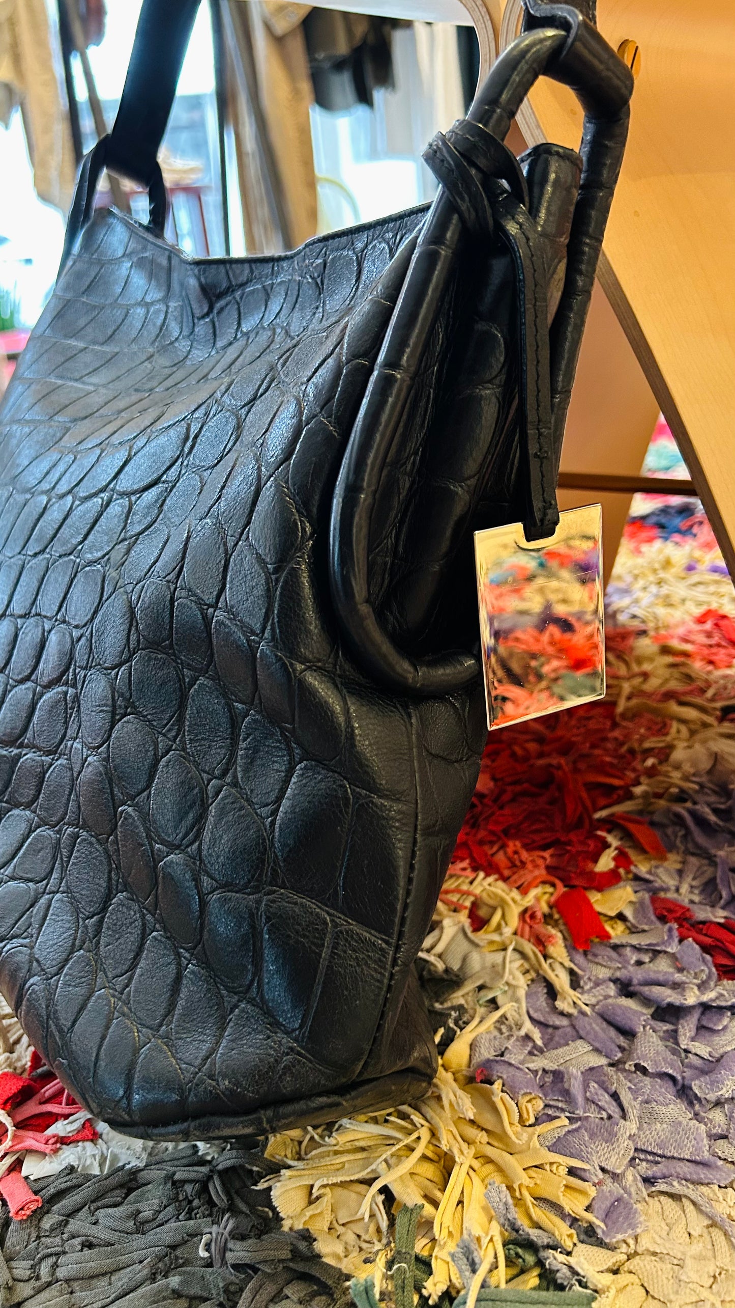 FURLA Schultertasche Midi schwarz Kroko