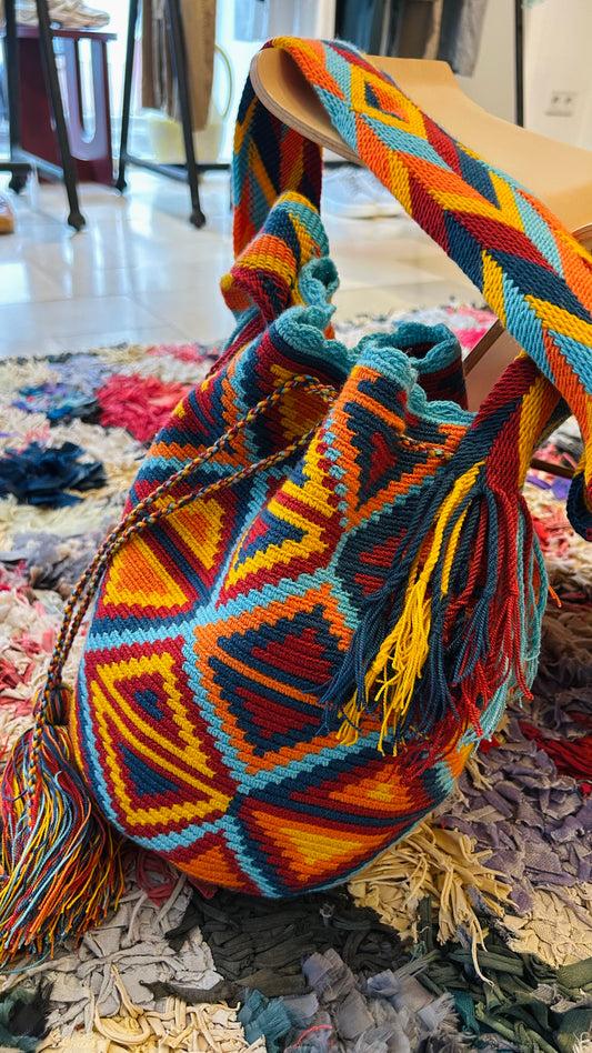 VINTAGE Umhängetasche Multicolor knitted Ethno