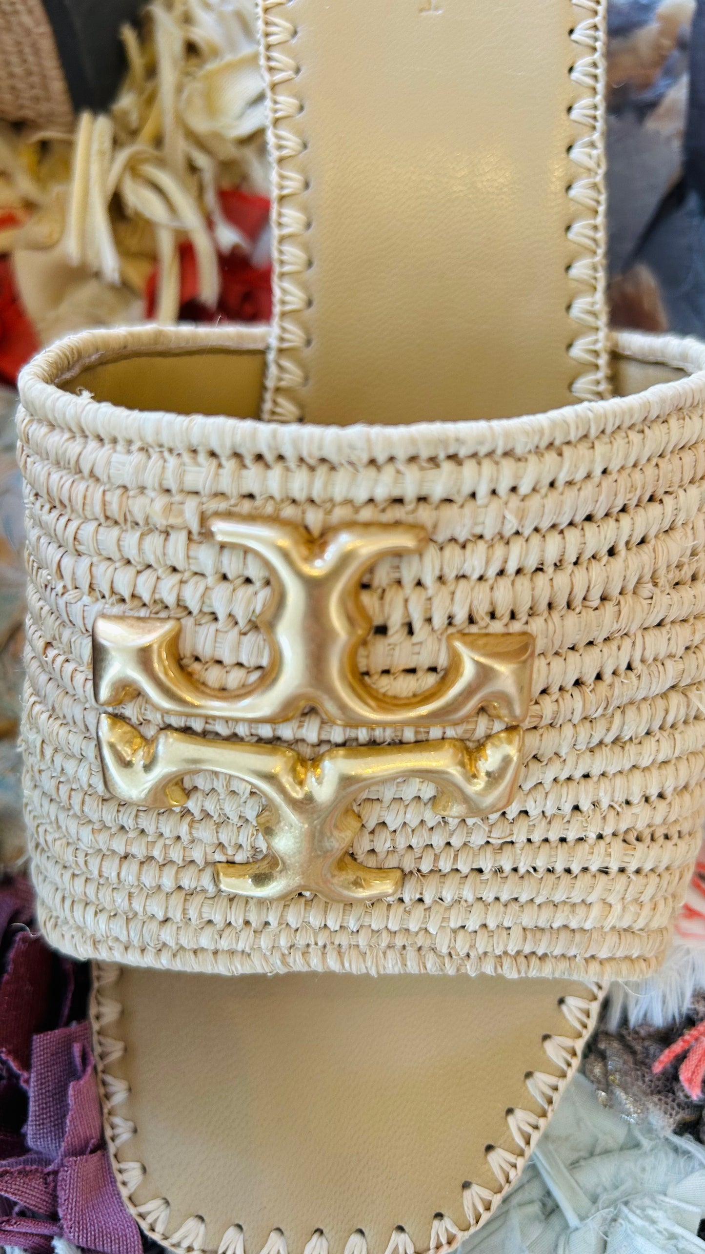 TORY BURCH Pantoletten beige Bast/ Leder