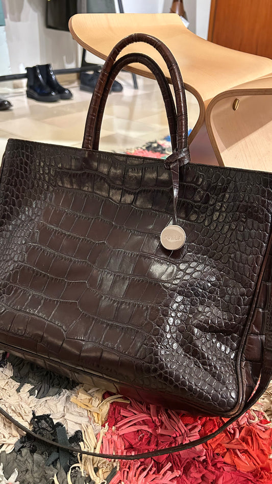 FURLA Handtasche Kroko braun