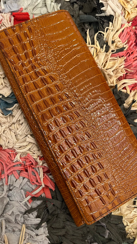 VINTAGE Clutch Kroko ocker