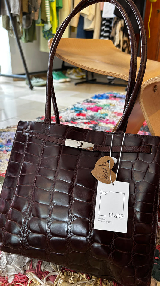 FURLA Vintage Schultertasche Kroko