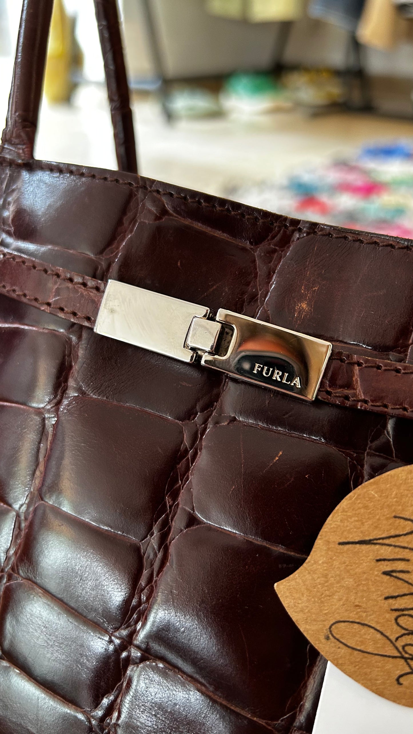 FURLA Vintage Schultertasche Kroko