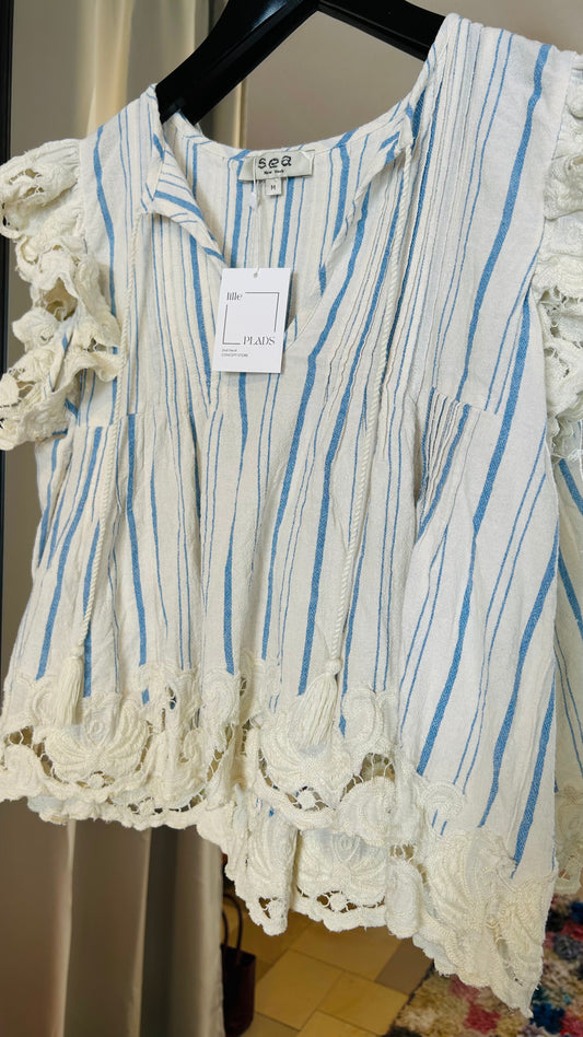 SEA - New York Bluse weiß/hellblau