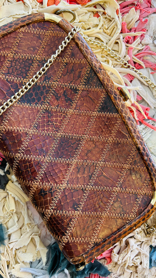 VINTAGE Schultertasche braun Schlange