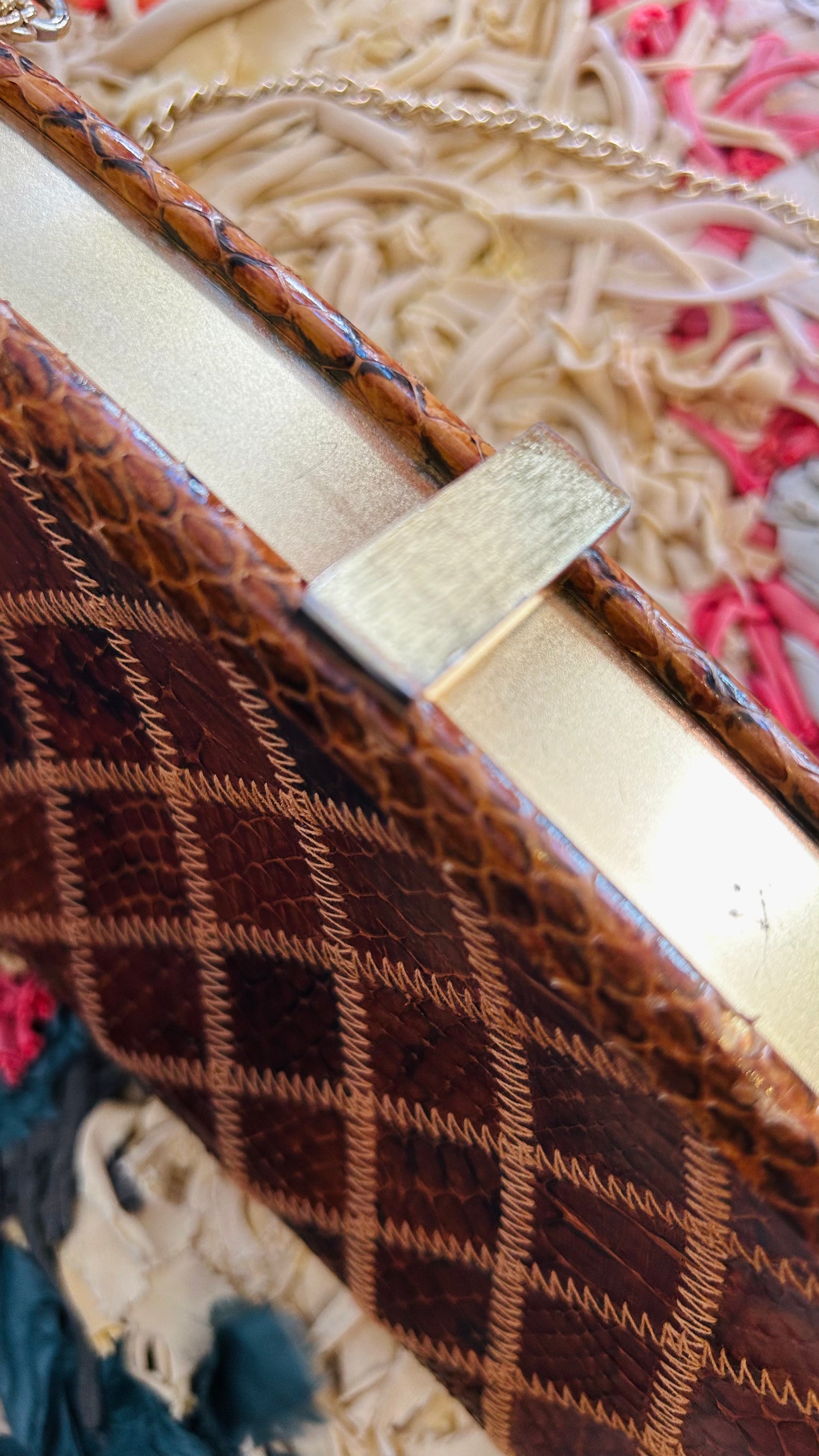 VINTAGE Schultertasche braun Schlange