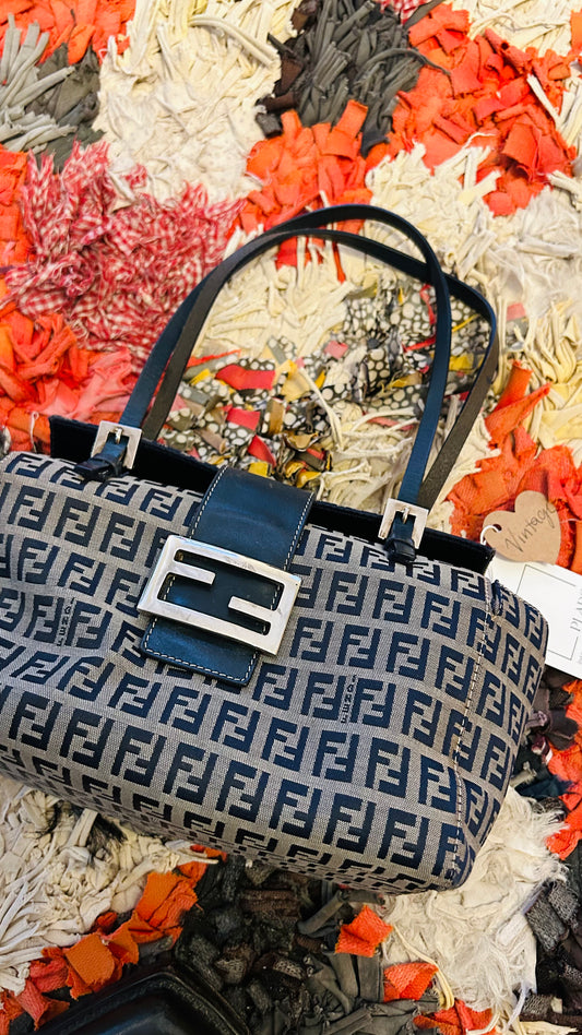 FENDI Vintage Handtasche Monogram dk.blau