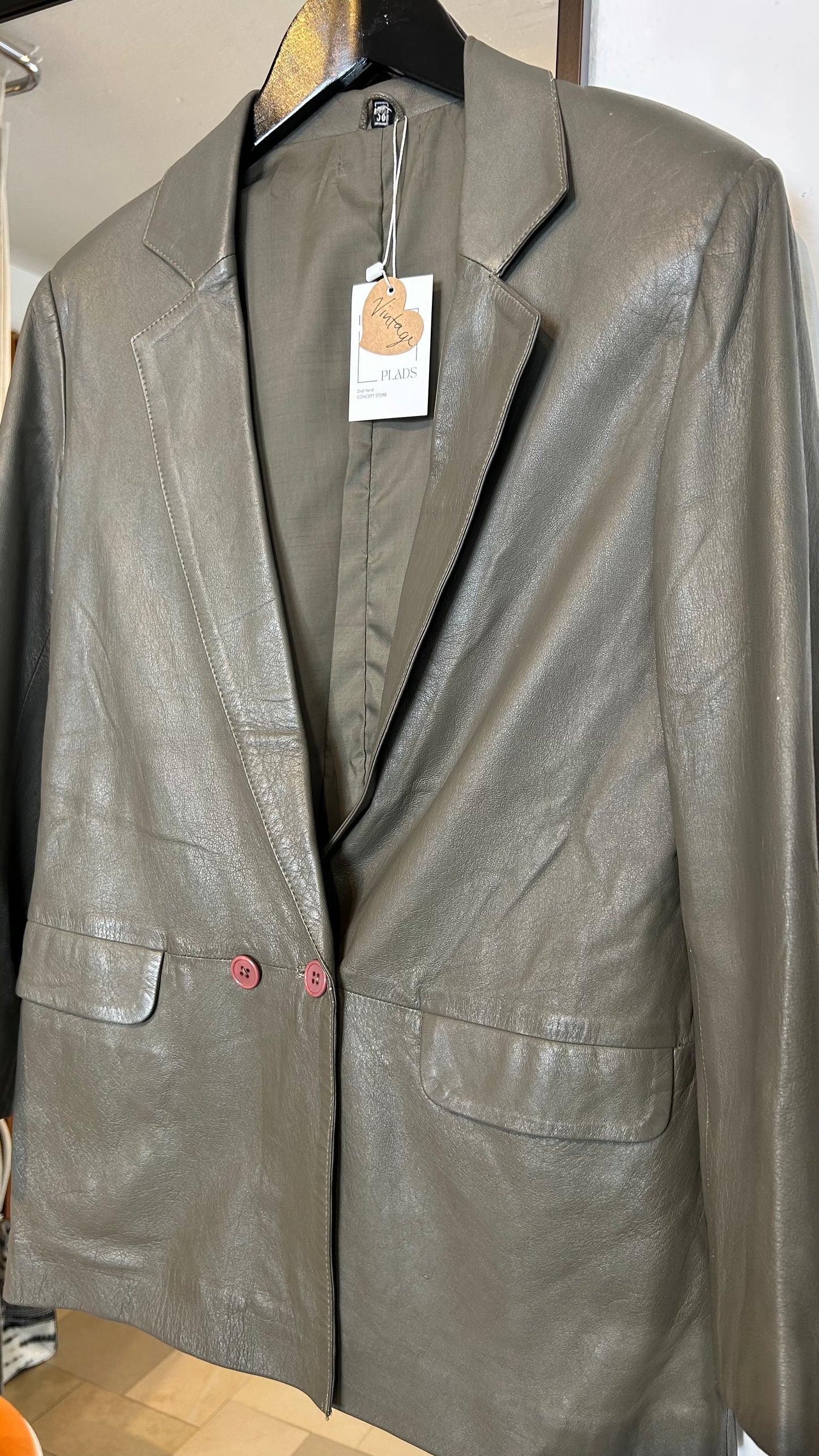VINTAGE Lederblazer grüngrau / S