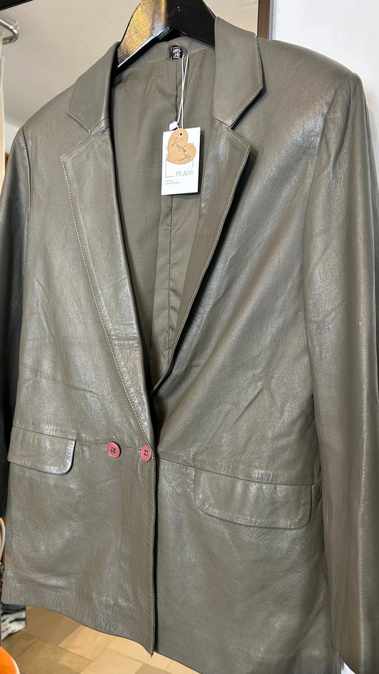 VINTAGE Lederblazer grüngrau / S