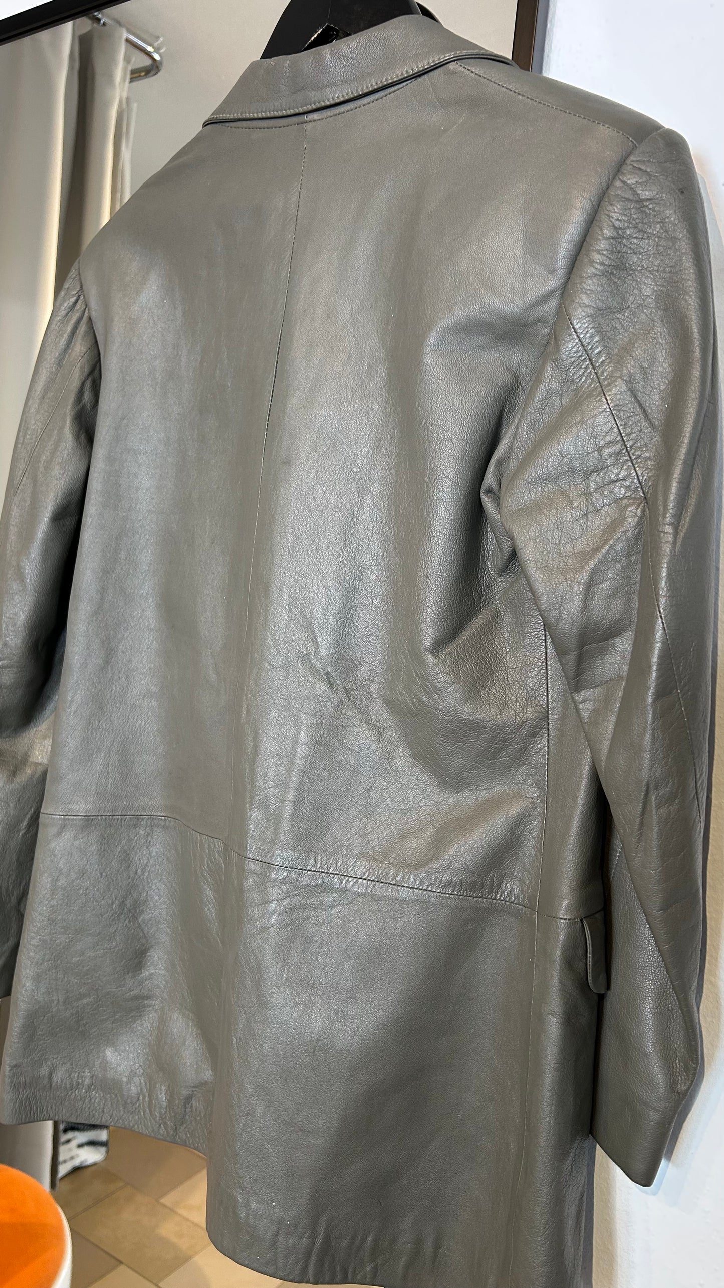 VINTAGE Lederblazer grüngrau / S