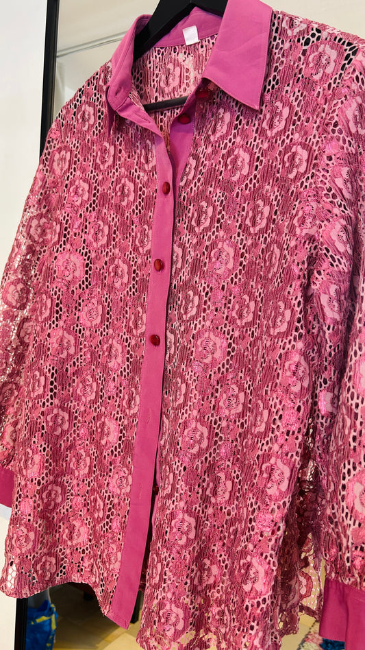 VINTAGE Spitzenbluse fuchsia