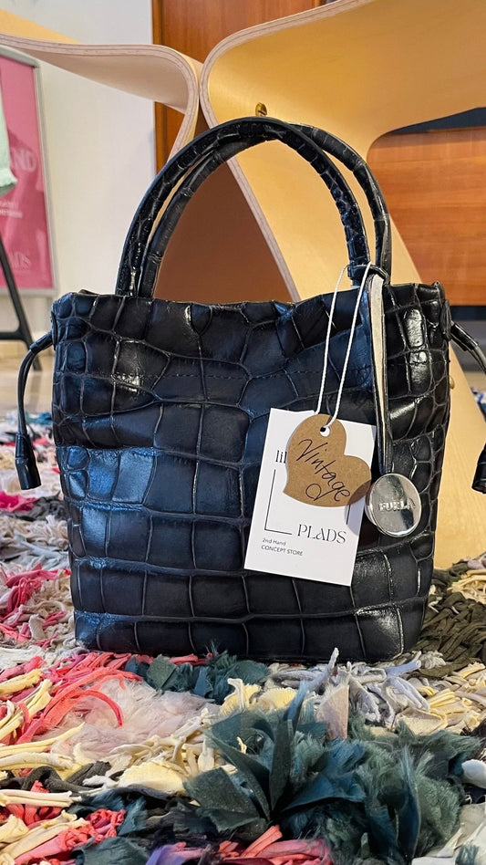 FURLA Vintage Minibag dunkelgrau Kroko - lille.PLADS