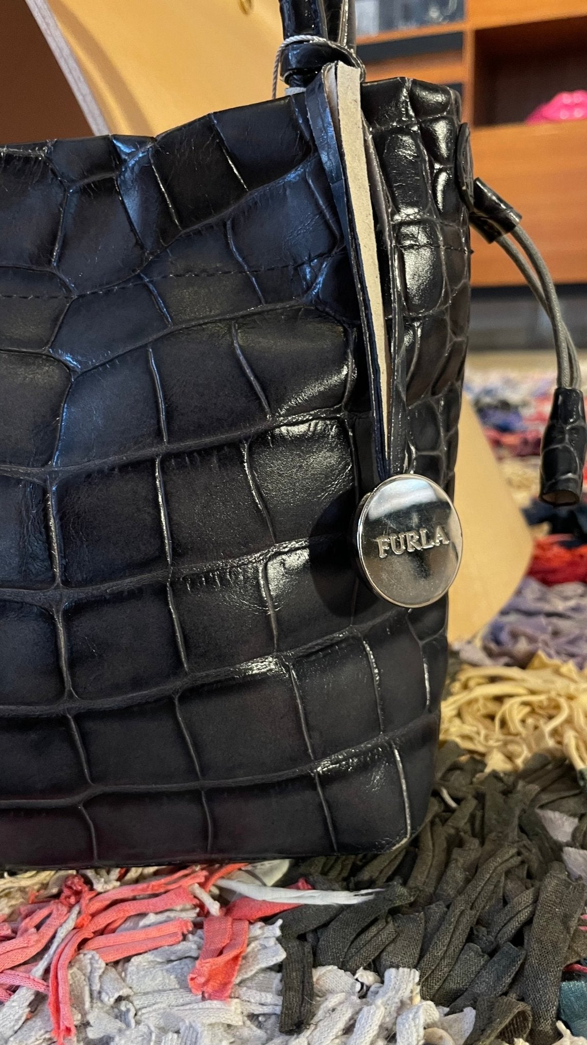 FURLA Vintage Minibag dunkelgrau Kroko - lille.PLADS