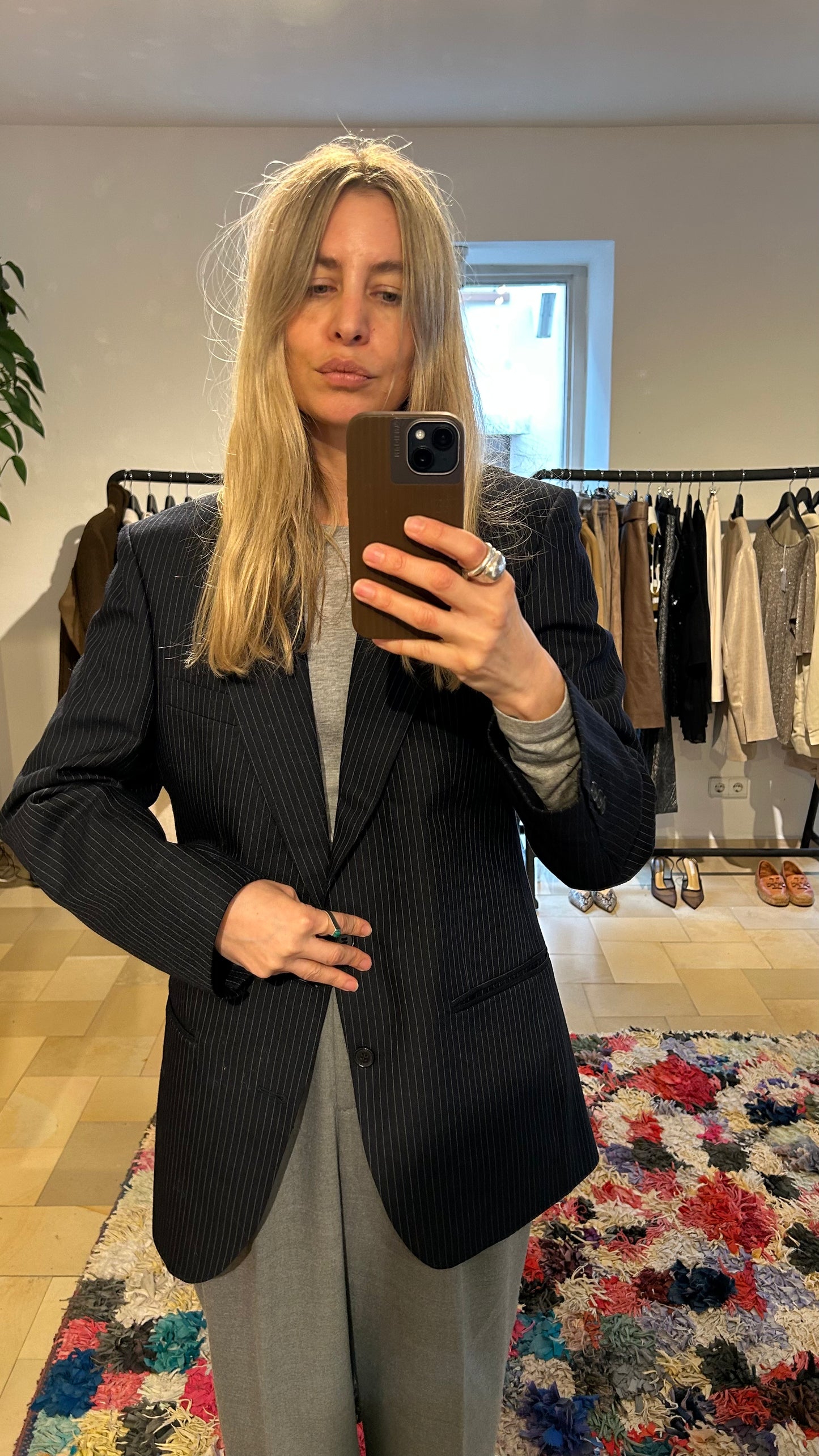 VINTAGE Wollblazer navy Pinstripe / L